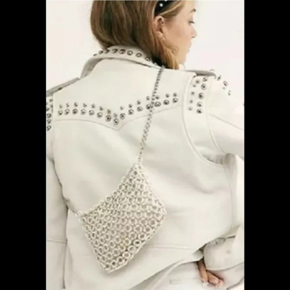 Free People Handbags - Free People White Beaded Crossbody Clutch Purse